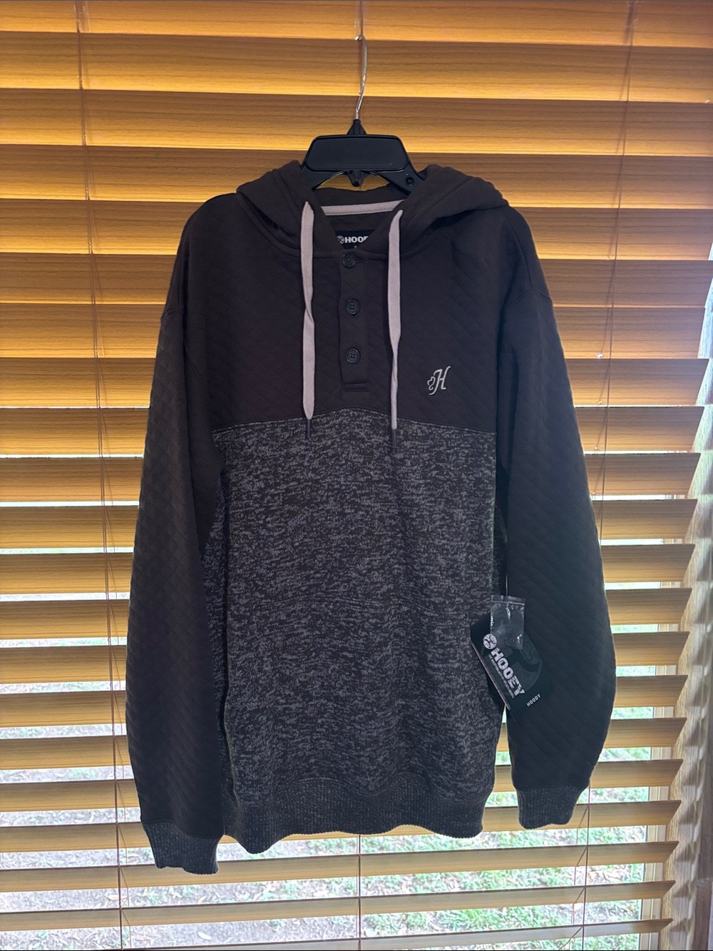 Hooey Light Brown and Charcoal Quilted Hooded Pullover